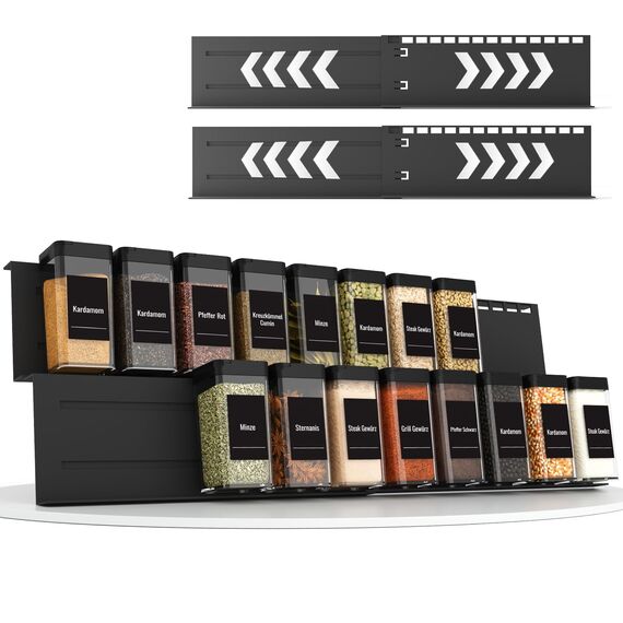 Homhut Gewürzregal Schublade 2 Etagen, Gewürz Organizer Schublade, Gewürz Schubladeneinsatz, Schubladen Ordnungssystem von 33cm bis 62cm, Organizer für Küche, Arbeitsfläche, Schrank, Regal