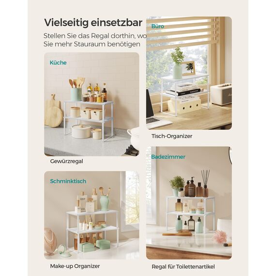 SONGMICS Gewürzregal, 4er Set, Küchenregal, Küchen-Organizer, erweiterbar, Gewürzhalter, stapelbar, mit Metallrahmen, ‎19,5 x 39,7 x 15,8 cm, wolkenweiß-schneeweiß KCS028W01