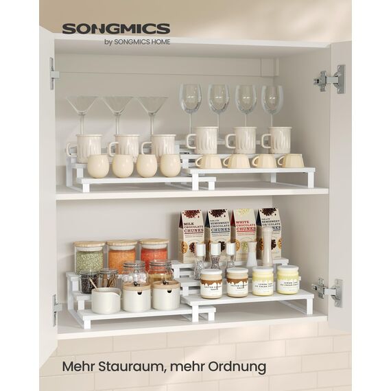 SONGMICS Gewürzregale, Küchenregale stehend, Küchen-Organizer, 2er Set, Holzwerkstoff, je 3 Ablagen, ausziehbar, stapelbar, für Speisekammer, Arbeitsplatte, schneeweiß-wolkenweiß KCS116W01
