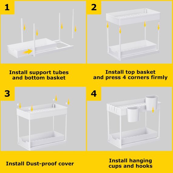 AIXPI Küchen Organizer 2 Etagen, Unter Waschbecken Regal mit Haken und Tasse Gewürzregal Spülschrank Organizer Küchenregal Schrank Organizer für Badezimmer Küche Weiss