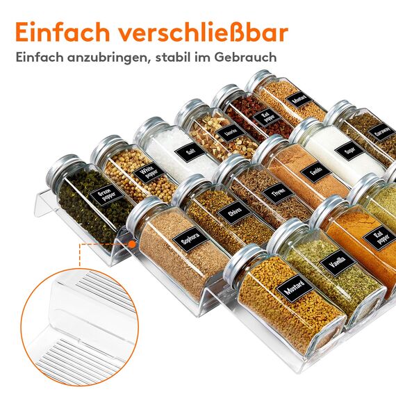 Lifewit Gewürzregal Schubladen, Gewürz Schubladen Organizer Küche Breite 33 bis 66 cm, 8 Stück, 4 Etagen, Abnehmbares Gewürz Schubladeneinsatz, Spice Rack für Arbeitsplatte/Schrank/Regal, Durchsichtig