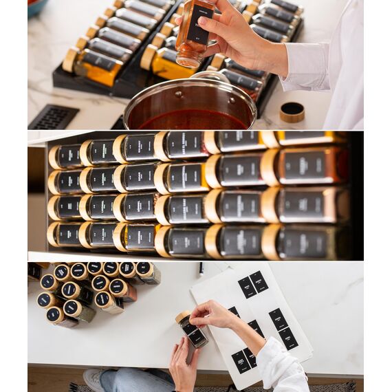 Deco haus® Gewürzregal Schublade [MIT 24 GEWÜRZGLÄSER & ETIKETTEN] - Gewürze Organizer - Gewürzeinsatz Schublade - Gewürzschublade Organizer mit Gläser - Schubladeneinsatz Gewürze