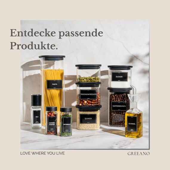 Greeano Gewürzgläser Set [24 x 120ml] mit 300 Gewürzetiketten [DE] - Gewürze Aufbewahrung mit Streueinsatz - Gewürzdosen Glas - Gewürzbehälter Glas - Gewürz Organizer - Spice Jars Obsidian