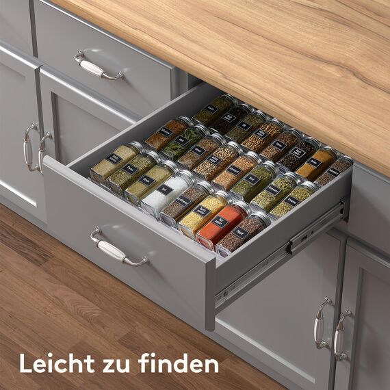 Lifewit Gewürz Organizer Schublade, 6 Stück Abnehmbares Gewürzregal Schublade Breite 20 bis 40 cm, 3 Etagen Gewürz Schubladeneinsatz aus Kunststoff, Spice Rack für Arbeitsplatte/Schrank, Durchsichtig
