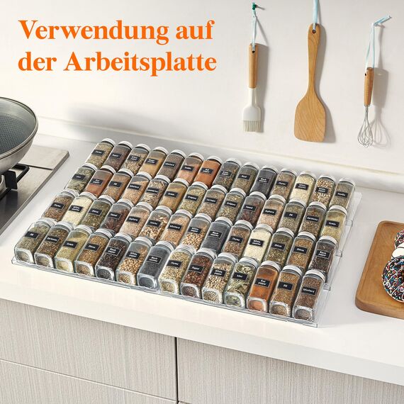 Lifewit Kunststoff Justierbare Gewürzschublade Organizer, Expandable Gewürzregal von 33cm bis 66cm für Küchenspeicher Arbeitsplatte, Schubladenschrank für Gewürze, Sirup, Likör, Pantry, 8 Set Klar