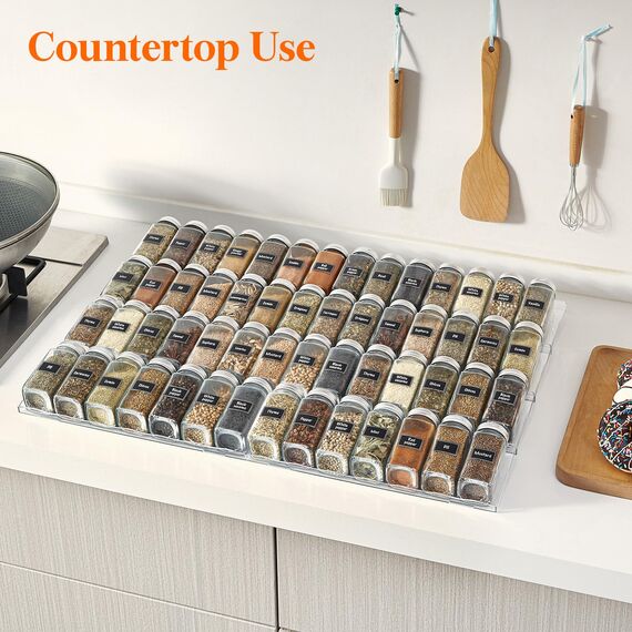 Lifewit Kunststoff Justierbare Gewürzschublade Organizer, Expandable Gewürzregal von 33cm bis 66cm für Küchenspeicher Arbeitsplatte, Schubladenschrank für Gewürze, Sirup, Likör, Pantry, 8 Set Klar