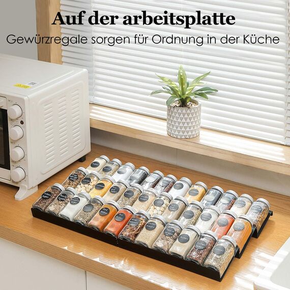 Famhap Gewürzregal Schublade 6PCS, Gewürz Organizer Schublade von 29,5cm bis 59cm Ausziehbar, Gewürzeinsatz Schublade Matte Textur, Gewürzhalter mit Rutschfesten Noppen