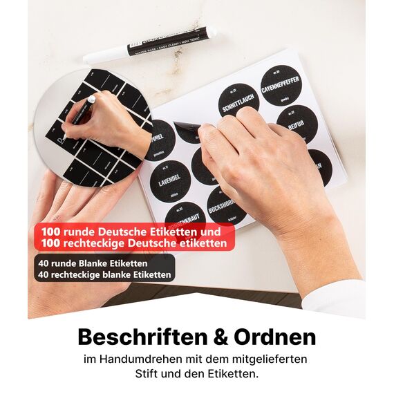 Deco haus® Gewürzregal Schublade aus Metall [MIT 24 GEWÜRZGLÄSER & ETIKETTEN] - Gewürzeinsatz Schublade - Gewürzschublade Organizer - Gewürz Schubladeneinsatz Gewürze - Gewürzorganizer