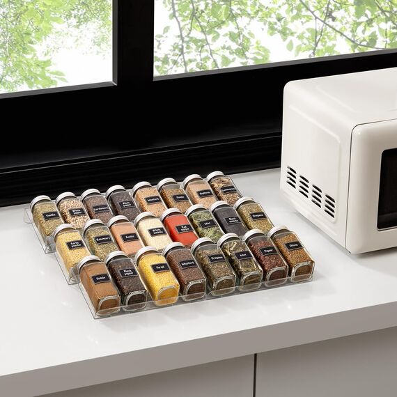 Lifewit Gewürz Organizer Schublade, 6 Stück Abnehmbares Gewürzregal Schublade Breite 20 bis 40 cm, 3 Etagen Gewürz Schubladeneinsatz aus Kunststoff, Spice Rack für Arbeitsplatte/Schrank, Durchsichtig
