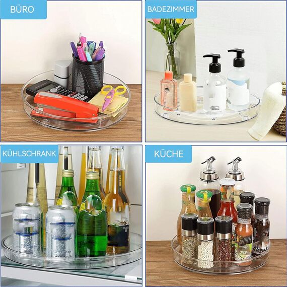 ERBO 2 Stück Drehteller Organizer, Küchen Kühlschrank Organizer, 360° Kühlschrank Drehplatte Gewürzhalter, Drehbarer Organizer für Küche Speisekammer Schrank Dresser (27+23cm)