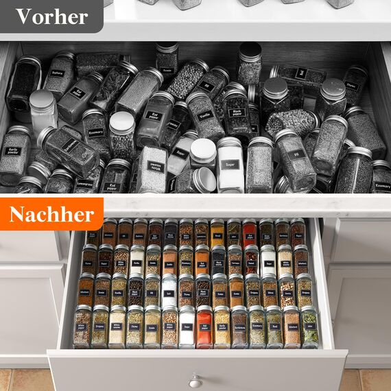 Lifewit Kunststoff Justierbare Gewürzschublade Organizer, Expandable Gewürzregal von 33cm bis 66cm für Küchenspeicher Arbeitsplatte, Schubladenschrank für Gewürze, Sirup, Likör, Pantry, 8 Set Klar