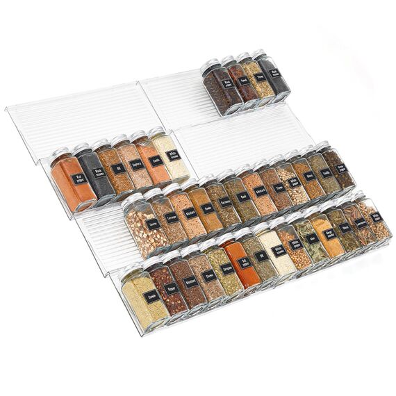 Lifewit Kunststoff Justierbare Gewürzschublade Organizer, Expandable Gewürzregal von 33cm bis 66cm für Küchenspeicher Arbeitsplatte, Schubladenschrank für Gewürze, Sirup, Likör, Pantry, 8 Set Klar