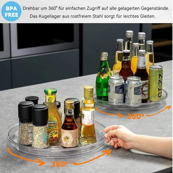 ERBO 2 Stück Drehteller Organizer, Küchen Kühlschrank Organizer, 360° Kühlschrank Drehplatte Gewürzhalter, Drehbarer Organizer für Küche Speisekammer Schrank Dresser (27+23cm)