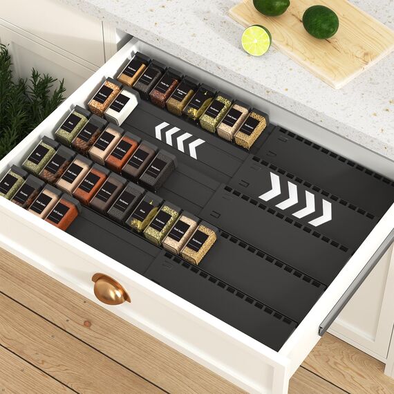 Homhut Gewürzregal Schublade 5 Etagen, Gewürz Organizer Schublade, Gewürz Schubladeneinsatz, Schubladen Ordnungssystem von 33cm bis 62cm, Organizer für Küche, Arbeitsfläche, Schrank, Regal