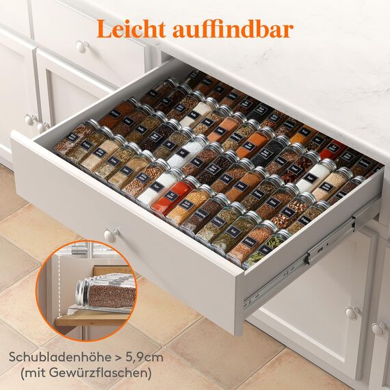 Lifewit Kunststoff Justierbare Gewürzschublade Organizer, Expandable Gewürzregal von 33cm bis 66cm für Küchenspeicher Arbeitsplatte, Schubladenschrank für Gewürze, Sirup, Likör, Pantry, 8 Set Klar