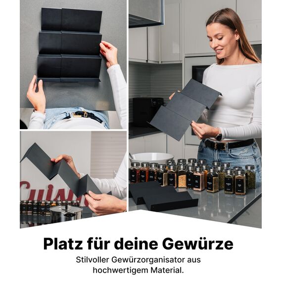Deco haus® Gewürzregal Schublade aus Metall [MIT 24 GEWÜRZGLÄSER & ETIKETTEN] - Gewürzeinsatz Schublade - Gewürzschublade Organizer - Gewürz Schubladeneinsatz Gewürze - Gewürzorganizer