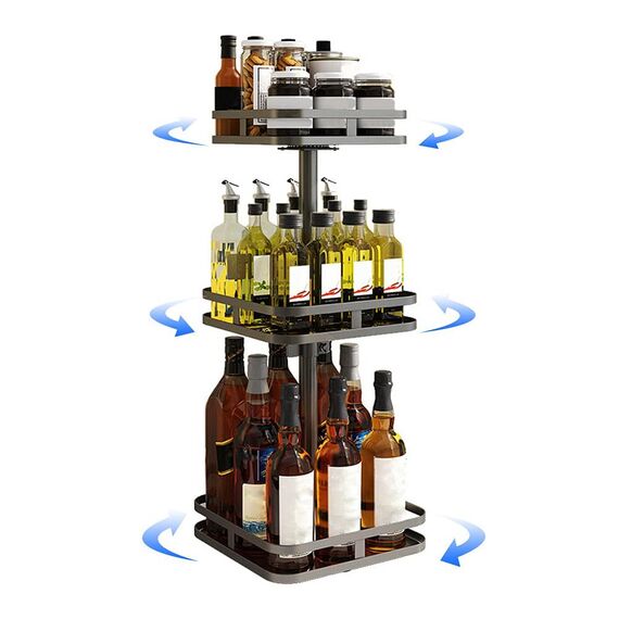 YunNasi Gewürzregal Drehbar 3 Etagen Schwarz Lazy Susan Küchenregal Stehend für Arbeitsplatte Küchenorganizer Eckregal Ohne Bohren
