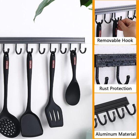 Gewürzregal Wand Ohne Bohren 2er Set mit Küchenreling Küchenregal hängend Gewürzregal Schranktür Edelstahl Duschablage für Küche Badezimmer Balkon 35 x 12 x 5,7 cm, Schwarz