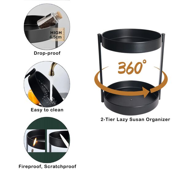 XNTONG - 2-stöckige 360° Drehbar gewürzständer, 25.8cm Drehbar drehteller, Kann im küche drehbares gewürzregal, Drehbarer ordnungssystem, Badezimmer drehbar tablett, Lazy Susan drehteller Organizer
