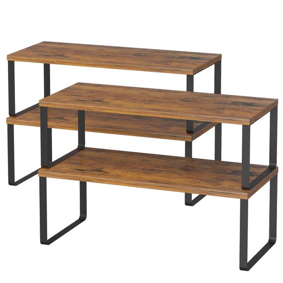 LIANTRAL Küchenschränke Organizer 4er Set, Küchenregal, Küchen Organizer, Gewürzregal, Metall und Holz, Erweiterbares, Stapelbares, Schrank Regaleinsatz, Breite 39,6 cm, Braun und Schwarz