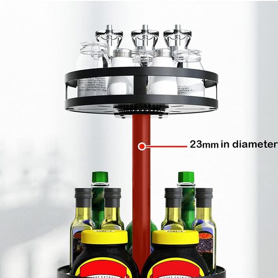 YunNasi Gewürzregal Drehbar 3 Etagen Schwarz Lazy Susan Küchenregal Stehend für Arbeitsplatte Küchenorganizer Eckregal Ohne Bohren