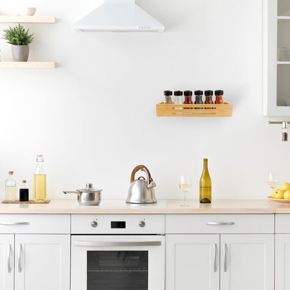 SAUNNIHEN Bambus Gewürzregal Ohne Bohren, 4 Stück Gewürzständer Wand, Gewürzhalter kann Schranktüren Kühlschrank, Stehend oder Hängend verwendbar, Selbstklebende oder Gebohrte Montage