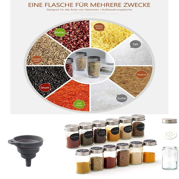 Gewürzkarussell 360°drehbar Gewürzregal, 20 Gewürzgläsern(ohne Inhalt),Lebensmittelqualität 430-Edelstahl Rotationsküchen Gewürzständer,Gewürzdosen zum Streuen,mit Etikettenpapier und Schreibstift