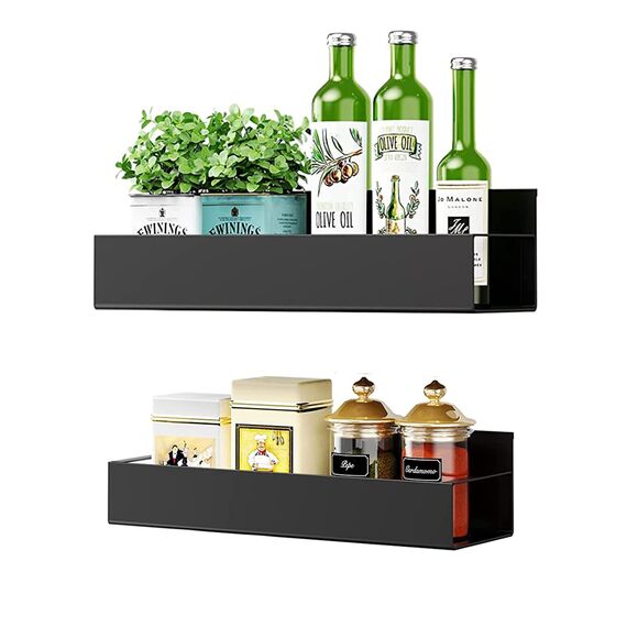 Melldrry Magnetische Ablage für Kühlschrank, 2 Stück Gewürzregal Magnetische, Kühlschrank Gewürzregal Hängeregal für Küchen Organizer Aufbewahrung (Schwarz)