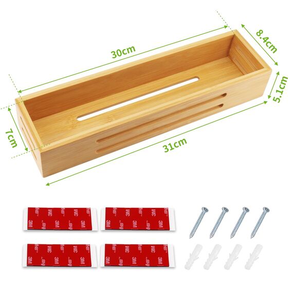 SAUNNIHEN Bambus Gewürzregal Ohne Bohren, 4 Stück Gewürzständer Wand, Gewürzhalter kann Schranktüren Kühlschrank, Stehend oder Hängend verwendbar, Selbstklebende oder Gebohrte Montage
