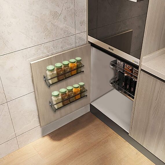 Priksia Gewürzregal Wand, 4er Set Gewürz Organizer Ohne Bohren, Gewürzhalter Hängend aus Metall mit 8 Selbstklebende und Schrauben für Gewürzdosen, Küchenschrank, Speisekammertür