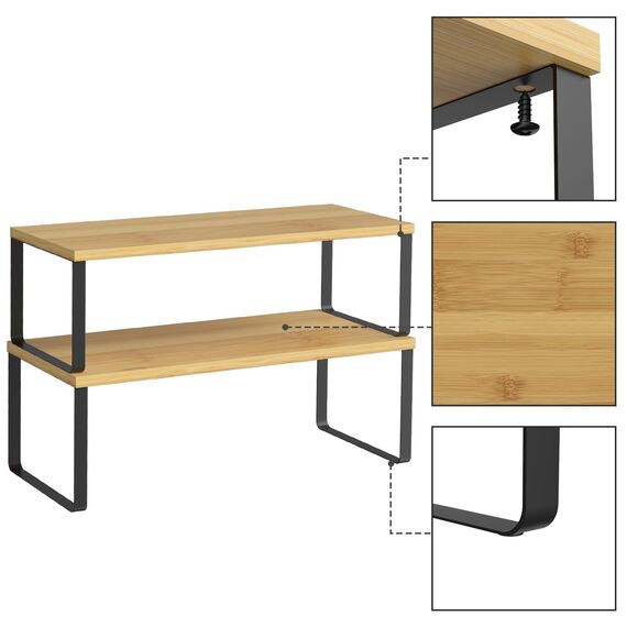 LIANTRAL Küchenschränke Organizer 4er Set, Küchenregal, Küchen Organizer, Gewürzregal, Metall und Holz, Erweiterbares, Stapelbares, Schrank Regaleinsatz, Breite 39,6 cm, Natur und Schwarz