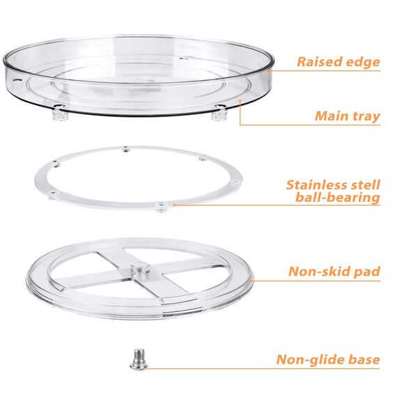 TUFA 2 Stück Drehteller Kühlschrank Organizer Lazy Susan (23.5&27cm), 360° Rondell Kühlschrank Drehplatte Gewürzhalter, Durchsichtig Drehbarer Organizer für Vorratsdosen und Gewürze