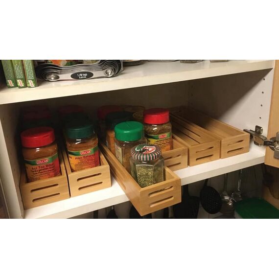 SAUNNIHEN Bambus Gewürzregal Ohne Bohren, 4 Stück Gewürzständer Wand, Gewürzhalter kann Schranktüren Kühlschrank, Stehend oder Hängend verwendbar, Selbstklebende oder Gebohrte Montage