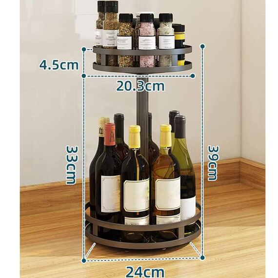 YunNasi Gewürzregal Drehbar 2 Etagen Schwarz Lazy Susan Küchenregal Stehend für Arbeitsplatte Küchenorganizer Eckregal Ohne Bohren