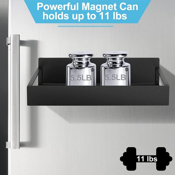 Melldrry Magnetische Ablage für Kühlschrank, 2 Stück Gewürzregal Magnetische, Kühlschrank Gewürzregal Hängeregal für Küchen Organizer Aufbewahrung (Schwarz)