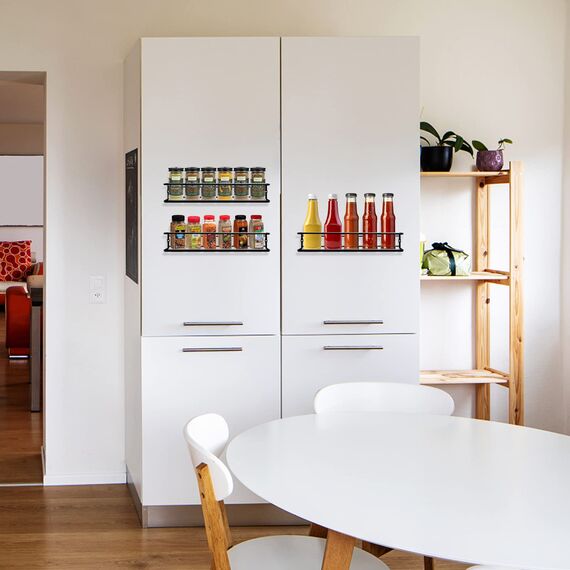 Vidor® Gewürzregal aus Metall - 4er Küchenregal Wand hängend Selbstklebend Gewürzregal Ohne Bohren für Küchenablage,Schrankeinsatz,Organizer,Badregal,35x8x5.3cm,Schwarz