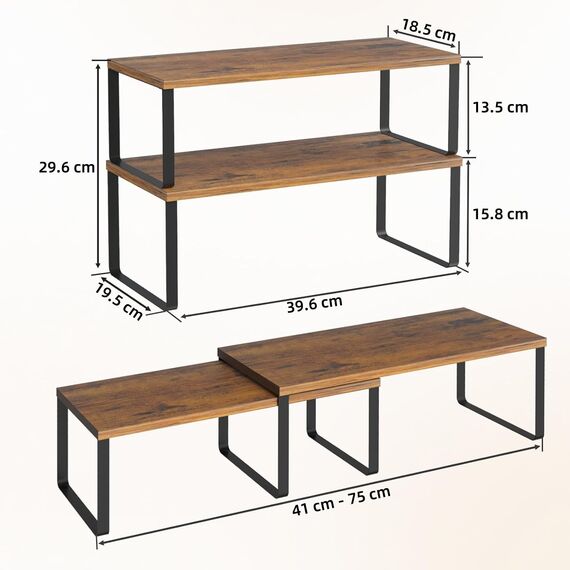 LIANTRAL Küchenschränke Organizer 4er Set, Küchenregal, Küchen Organizer, Gewürzregal, Metall und Holz, Erweiterbares, Stapelbares, Schrank Regaleinsatz, Breite 39,6 cm, Braun und Schwarz