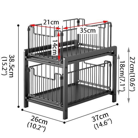 YunNasi Küchenregal Regal mit 2 Korb-Auszügen Unterschrankregal 2 Ebenen Gewürzregal Rostfreier Stahl Schiebe Schublade Aufbewahrung Bad Organizer Regal für Heimat und Büro (Regulär, WeißWeiß)