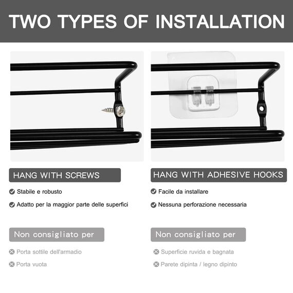 Vidor® Gewürzregal aus Metall - 4er Küchenregal Wand hängend Selbstklebend Gewürzregal Ohne Bohren für Küchenablage,Schrankeinsatz,Organizer,Badregal,35x8x5.3cm,Schwarz