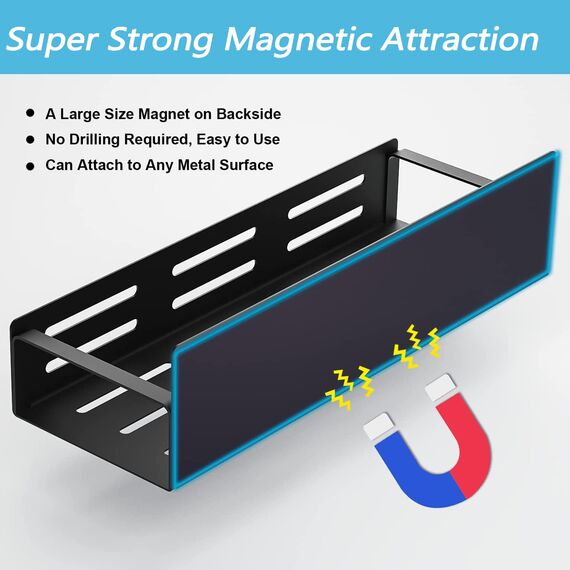 Melldrry Magnetische Ablage für Kühlschrank, 2 Stück Gewürzregal Magnetische, Kühlschrank Gewürzregal Hängeregal für Küchen Organizer Aufbewahrung (Schwarz)
