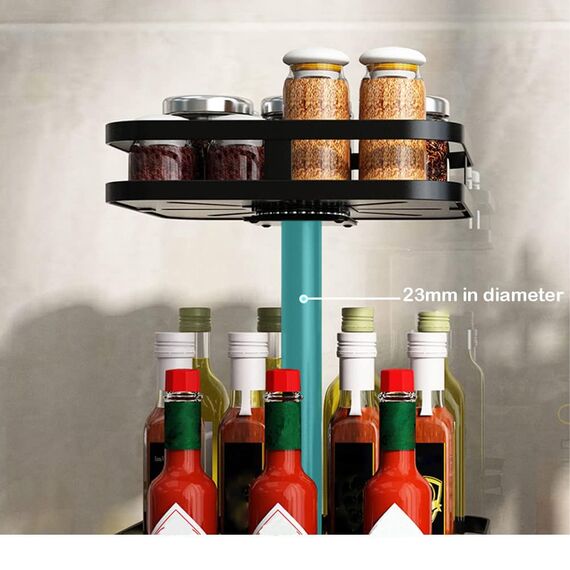 YunNasi Gewürzregal Drehbar 3 Etagen Schwarz Lazy Susan Küchenregal Stehend für Arbeitsplatte Küchenorganizer Eckregal Ohne Bohren