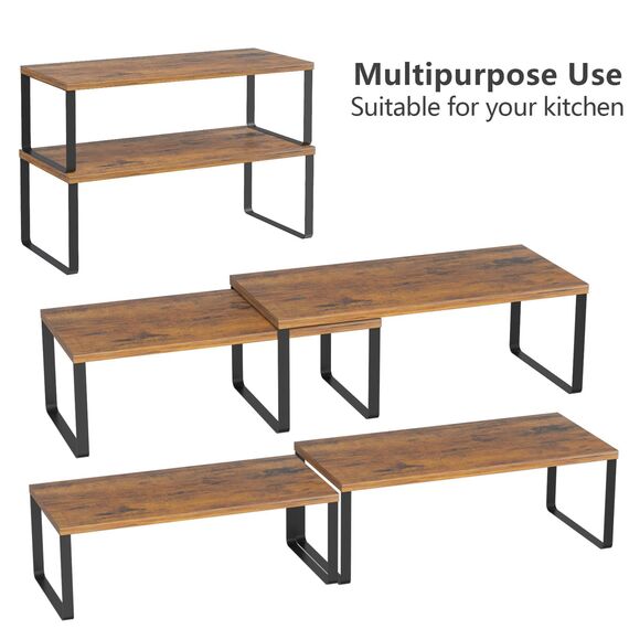 LIANTRAL Küchenschränke Organizer 4er Set, Küchenregal, Küchen Organizer, Gewürzregal, Metall und Holz, Erweiterbares, Stapelbares, Schrank Regaleinsatz, Breite 39,6 cm, Braun und Schwarz