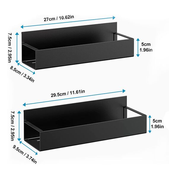 Melldrry Magnetische Ablage für Kühlschrank, 2 Stück Gewürzregal Magnetische, Kühlschrank Gewürzregal Hängeregal für Küchen Organizer Aufbewahrung (Schwarz)