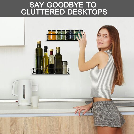 Vidor® Gewürzregal aus Metall - 4er Küchenregal Wand hängend Selbstklebend Gewürzregal Ohne Bohren für Küchenablage,Schrankeinsatz,Organizer,Badregal,35x8x5.3cm,Schwarz
