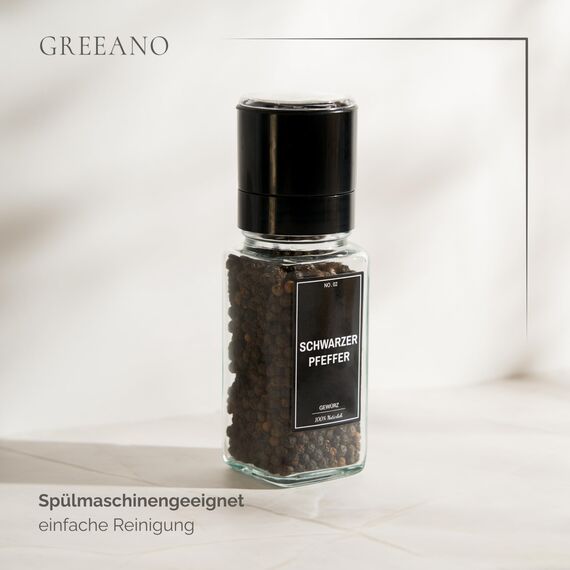 Greeano Salz und Pfeffermühle [2er Set] – Hochwertige Gewürzmühle aus Glas mit Keramikmahlwerk – Manuelle Salzmühle & Pfeffermühle für grobes Salz, Pfeffer & Gewürze