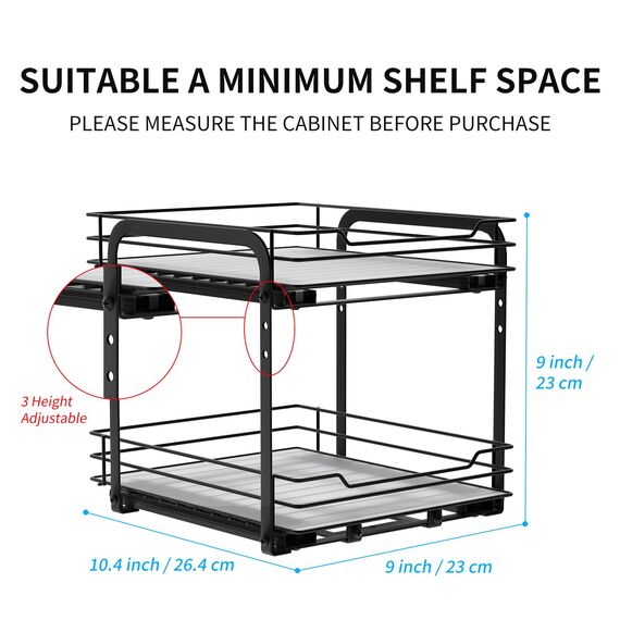AIRUJIA Gewürzregal Ausziehbar, 2 Etagen Spülschrank Organizer, Gewürzregal Schrank, Spice Rack, Anhebbares Waschbecken Regal, Gewürz Organizerfür Für Küche, L26.4*B23.2*H23CM
