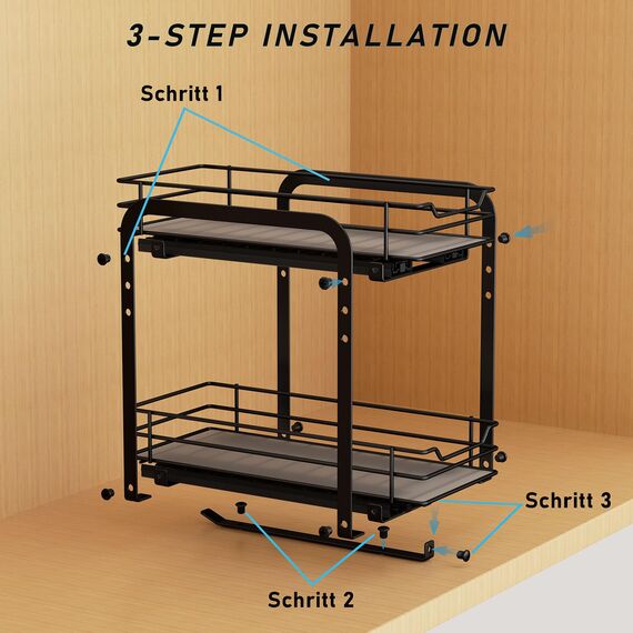 MAYZOLOP Gewürzregal Ausziehbar, Schrank Organizer Küche, 2 Etagen Gewürzaufbewahrung, Oberen und unteren Körbe können unabhängig herausgezogen werden, Höhenverstellbar für die meisten Küchenschränke