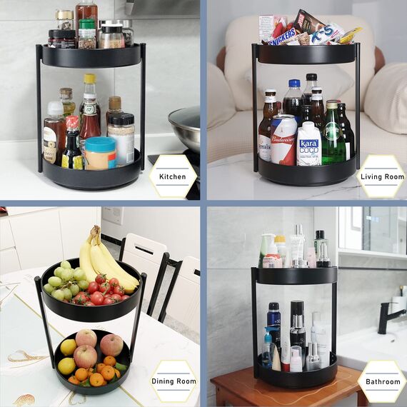 XNTONG - 2-stöckige 360° Drehbar gewürzständer, 25.8cm Drehbar drehteller, Kann im küche drehbares gewürzregal, Drehbarer ordnungssystem, Badezimmer drehbar tablett, Lazy Susan drehteller Organizer