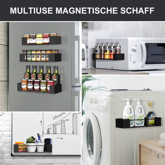 Golden Bell 3 Stück Gewürzregal Magnetisch, Magnet Regal Kühlschrank, Gewürzregal Ohne Bohren, Stark Magnetisch Gewürz Organiser, Schwarz