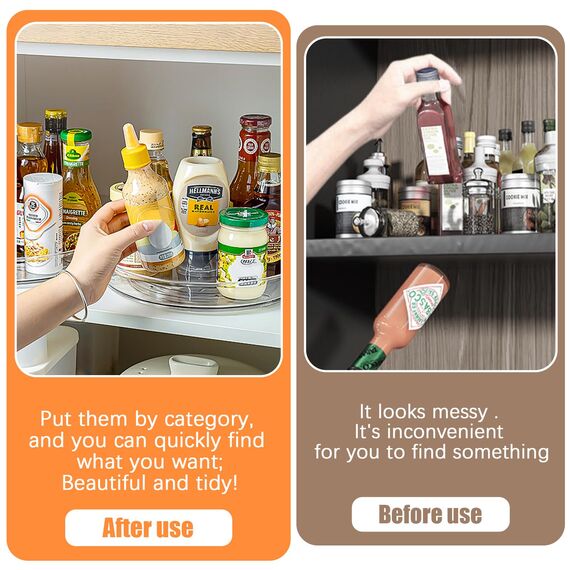 TUFA 2 Stück Drehteller Kühlschrank Organizer Lazy Susan (23.5&27cm), 360° Rondell Kühlschrank Drehplatte Gewürzhalter, Durchsichtig Drehbarer Organizer für Vorratsdosen und Gewürze